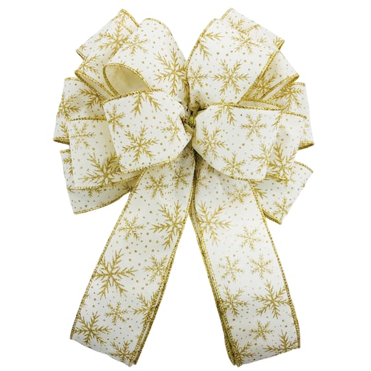 20.5&#x22; White &#x26; Gold Snowflake Christmas D&#xE9;cor Bow by Celebrate It&#xAE;